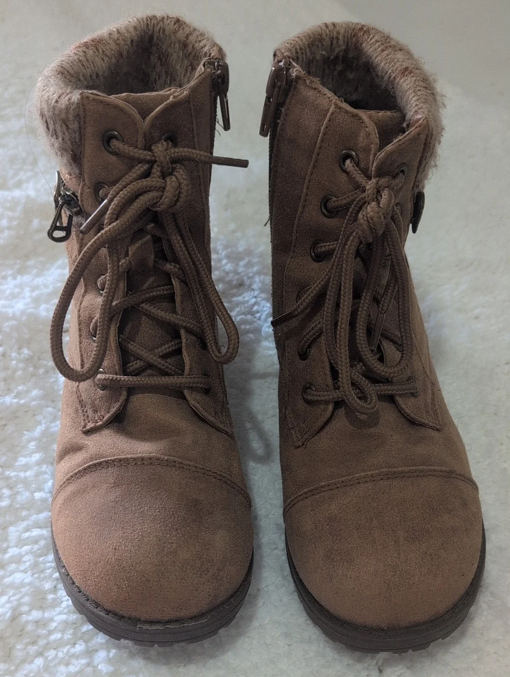 Girl's Brown Faux-Suede Lace-Up Winter Boot
